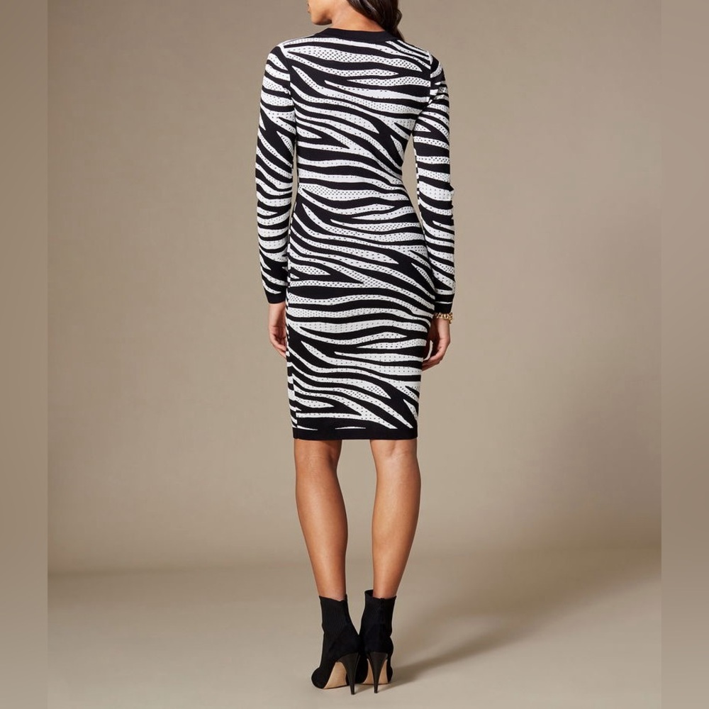 Karen Millen Zebra Print Knit Sweater Midi Dress Pointelle Bodycon Women’s XS - Picture 10 of 11